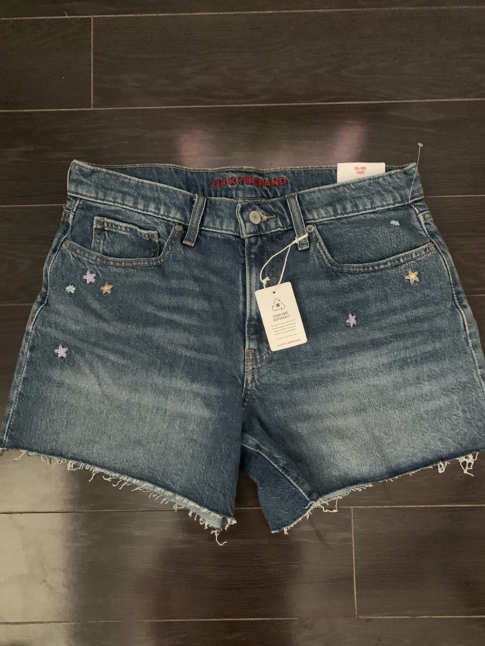 Lucky Brand Medium Blue Embroidered Denim Cutoff Shorts